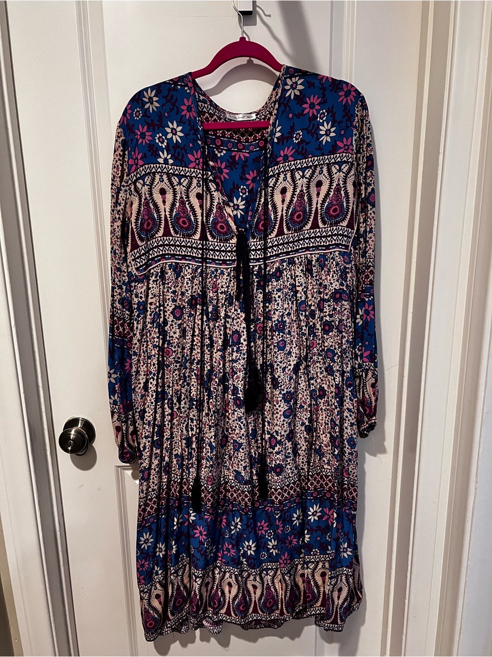 Bohemian Floral Peasant Dress in purple, blue, pink and cream XL
